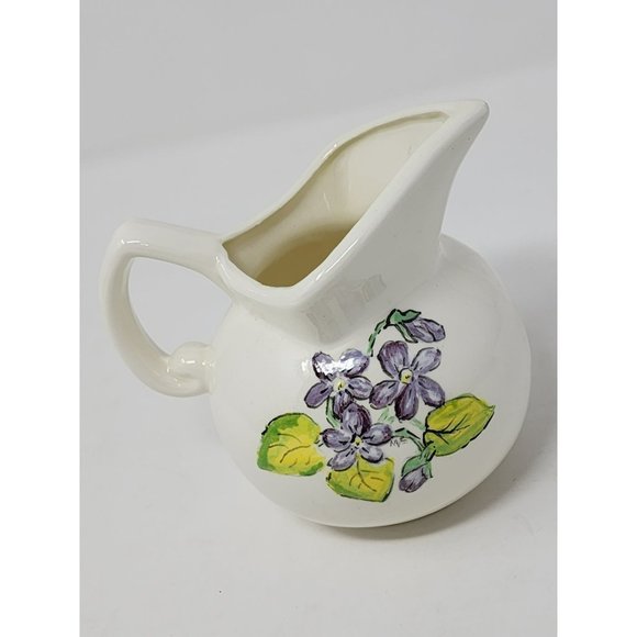 Vintage Hand Painted Ceramic Small‎ Pitcher/Creamer Blue Flowers Green Leaves - Picture 1 of 10